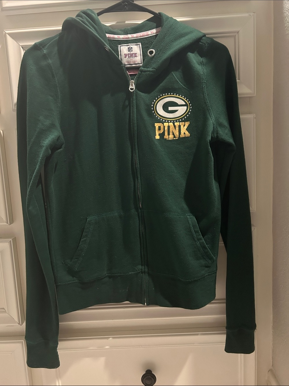PINK Victoria's Secret Greenbay Packers Full-Zip Hoodie with Gold Logo